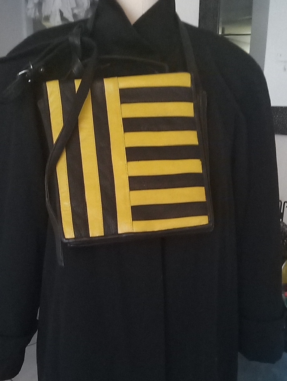 Womans Leather Yellow and Black Striped Crossbody Bag Strap Is Broke